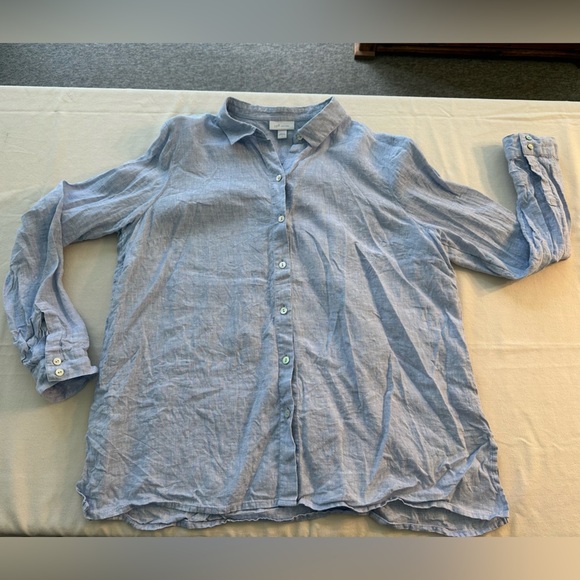 J Jill Love Linen Light Blue Lightweight Long Sleeve Button Down Top Size Large - Picture 6 of 10